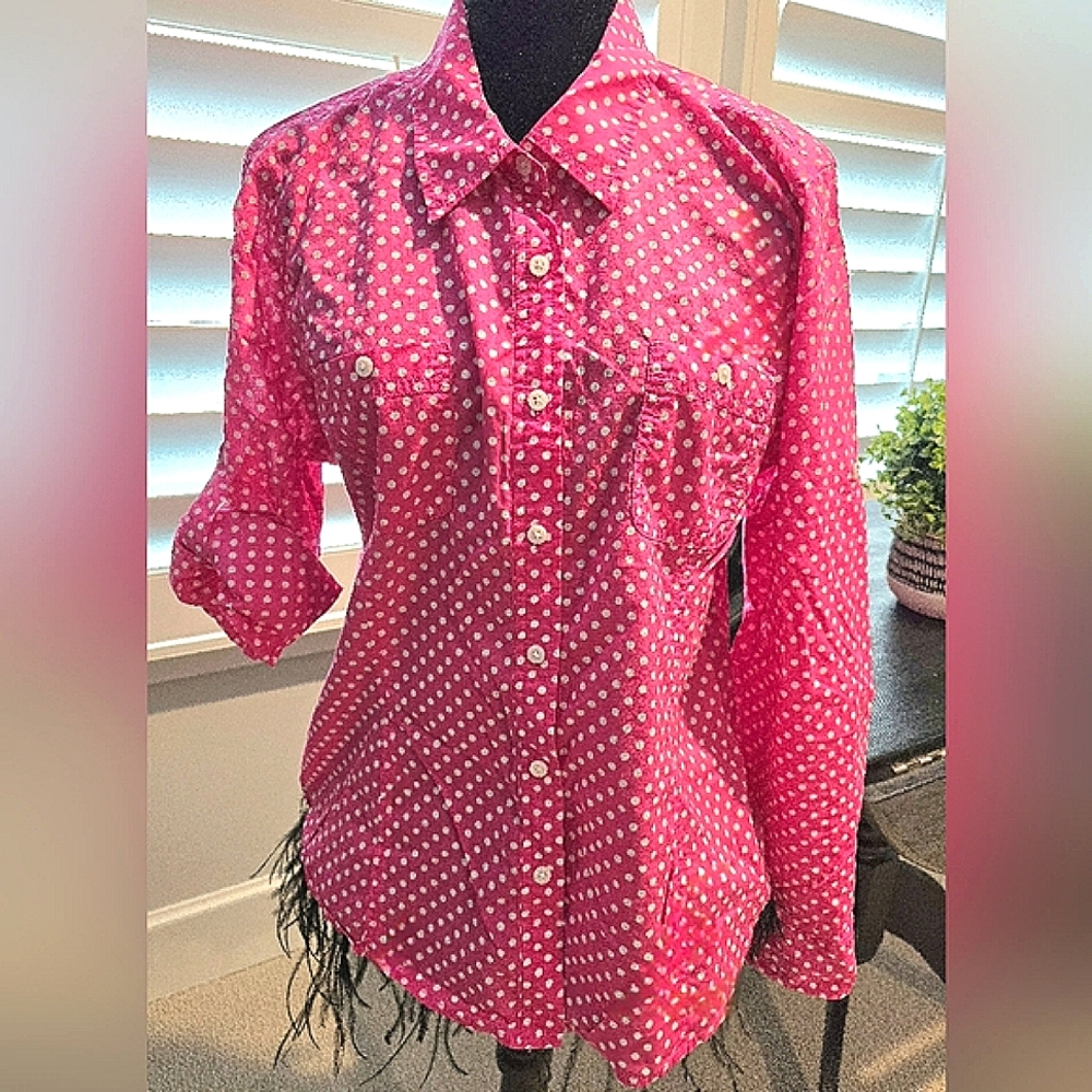Jones New York Pink Polka Dot Button-Up Shirt